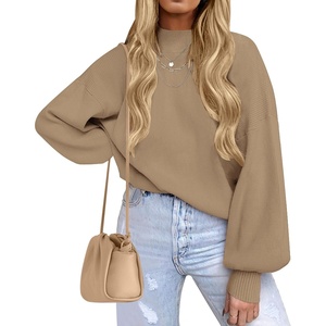 image:imageZESICA Womens Fall Fashion Turtleneck Long Sleeve Knit Oversized SweatersLightkhaki