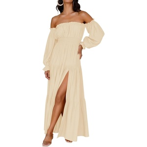image:imageZESICA Womens Fall Long Sleeve Boho Off Shoulder Maxi DressesLight Yellow