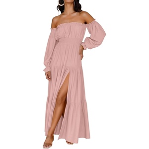 image:imageZESICA Womens Fall Long Sleeve Boho Off Shoulder Maxi DressesPink