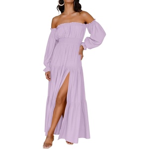 image:imageZESICA Womens Fall Long Sleeve Boho Off Shoulder Maxi DressesPurple