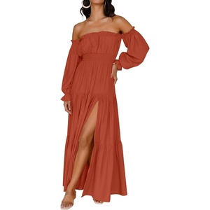 image:imageZESICA Womens Fall Long Sleeve Boho Off Shoulder Maxi DressesRust
