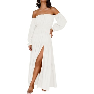 image:imageZESICA Womens Fall Long Sleeve Boho Off Shoulder Maxi DressesWhite