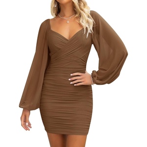 image:imageZESICA Womens Fall Long Sleeve Cocktail Party Mini DressesCoffee