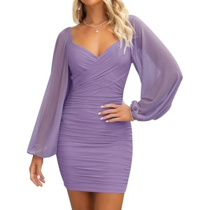image:imageZESICA Womens Fall Long Sleeve Cocktail Party Mini DressesPurple