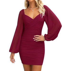 image:imageZESICA Womens Fall Long Sleeve Cocktail Party Mini DressesWine