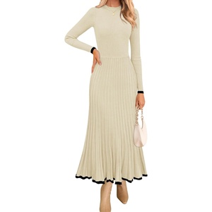 image:imageZESICA Womens Fall Long Sleeve Crewneck Sweater Maxi DressApricot