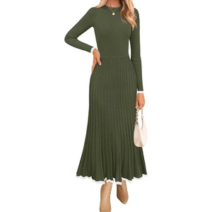 image:imageZESICA Womens Fall Long Sleeve Crewneck Sweater Maxi DressArmy Green