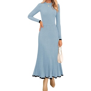 image:imageZESICA Womens Fall Long Sleeve Crewneck Sweater Maxi DressLight Blue