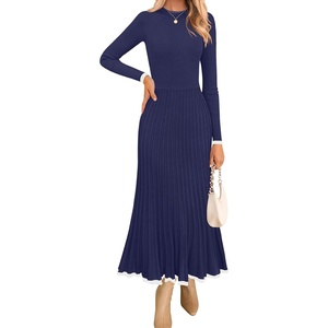 image:imageZESICA Womens Fall Long Sleeve Crewneck Sweater Maxi DressNavy