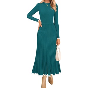 image:imageZESICA Womens Fall Long Sleeve Crewneck Sweater Maxi DressPeacock Blue