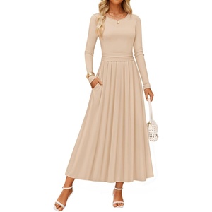 image:imageZESICA Womens Fall Long Sleeve Slimming Knit Modest Maxi DressesApricot