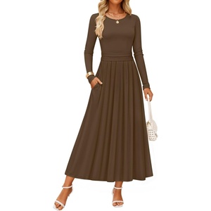 image:imageZESICA Womens Fall Long Sleeve Slimming Knit Modest Maxi DressesBrown