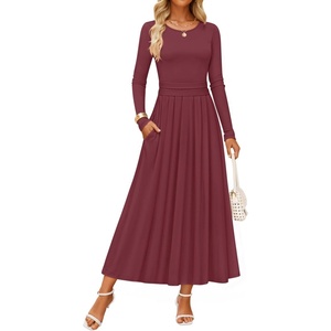 image:imageZESICA Womens Fall Long Sleeve Slimming Knit Modest Maxi DressesFuchsia