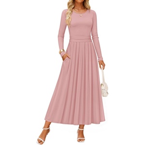 image:imageZESICA Womens Fall Long Sleeve Slimming Knit Modest Maxi DressesPink