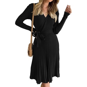 image:imageZESICA Womens Fall Long Sleeve Wrap Wedding Guest Midi Sweater DressesBlack