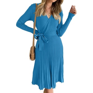 image:imageZESICA Womens Fall Long Sleeve Wrap Wedding Guest Midi Sweater DressesCobaltblue