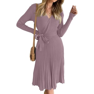 image:imageZESICA Womens Fall Long Sleeve Wrap Wedding Guest Midi Sweater DressesDarkviolet