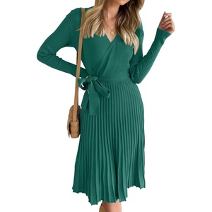 image:imageZESICA Womens Fall Long Sleeve Wrap Wedding Guest Midi Sweater DressesForestgreen