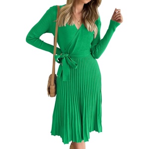 image:imageZESICA Womens Fall Long Sleeve Wrap Wedding Guest Midi Sweater DressesGreen