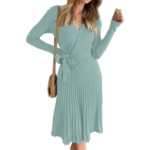 image:imageZESICA Womens Fall Long Sleeve Wrap Wedding Guest Midi Sweater DressesLake