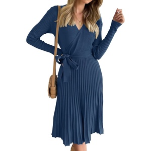 image:imageZESICA Womens Fall Long Sleeve Wrap Wedding Guest Midi Sweater DressesNavy