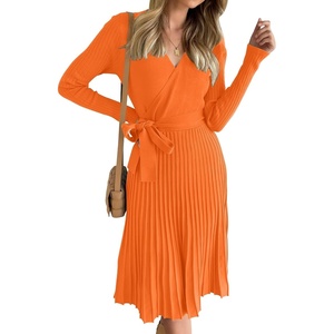 image:imageZESICA Womens Fall Long Sleeve Wrap Wedding Guest Midi Sweater DressesOrange