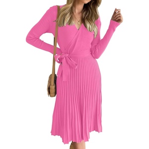 image:imageZESICA Womens Fall Long Sleeve Wrap Wedding Guest Midi Sweater DressesPink