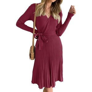 image:imageZESICA Womens Fall Long Sleeve Wrap Wedding Guest Midi Sweater DressesPlum