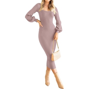 image:imageZESICA Womens Fall Slit Knit Long Sleeve Bodycon Sweater DressPurple
