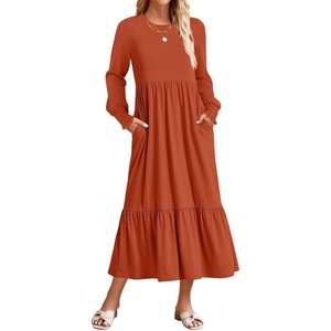 image:imageZESICA Womens Fall Winter Long Sleeve Casual Boho Maxi DressRust