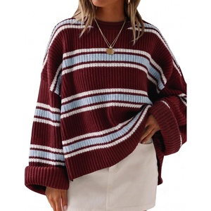 image:imageZESICA Womens Fall Winter Oversized Striped Knit Sweaters Fashion ClothesBurgundy