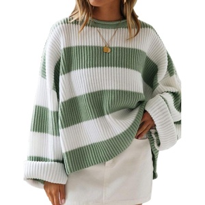 image:imageZESICA Womens Fall Winter Oversized Striped Knit Sweaters Fashion ClothesGreen