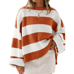 image:imageZESICA Womens Fall Winter Oversized Striped Knit Sweaters Fashion ClothesOrange