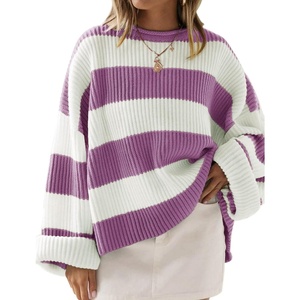 image:imageZESICA Womens Fall Winter Oversized Striped Knit Sweaters Fashion ClothesPurple