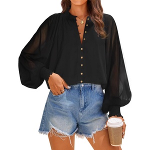 image:imageZESICA Womens Floral Print Long Sleeve Button Down Boho TopBlack