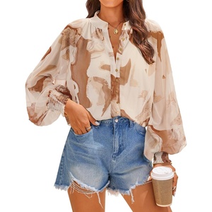 image:imageZESICA Womens Floral Print Long Sleeve Button Down Boho TopBrown