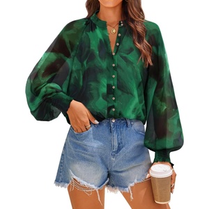 image:imageZESICA Womens Floral Print Long Sleeve Button Down Boho TopDark Green