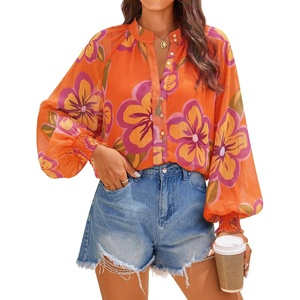 image:imageZESICA Womens Floral Print Long Sleeve Button Down Boho TopOrange