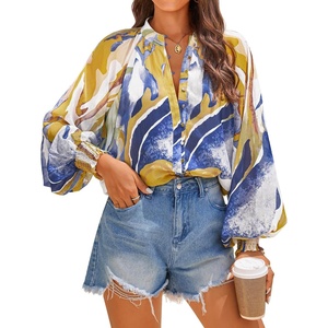 image:imageZESICA Womens Floral Print Long Sleeve Button Down Boho TopTurquoise