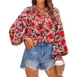 image:imageZESICA Womens Floral Print Long Sleeve Button Down Boho TopVintage Pink