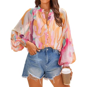 image:imageZESICA Womens Floral Print Long Sleeve Button Down Boho TopYellow Purple