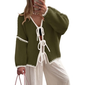image:imageZESICA Womens Long Sleeve Cardigans Tie Front Bow SweatersArmygreen