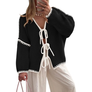 image:imageZESICA Womens Long Sleeve Cardigans Tie Front Bow SweatersBlack