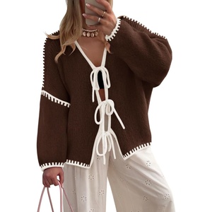 image:imageZESICA Womens Long Sleeve Cardigans Tie Front Bow SweatersCaramel