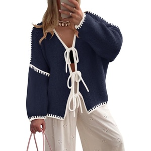image:imageZESICA Womens Long Sleeve Cardigans Tie Front Bow SweatersNavy