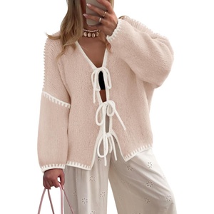 image:imageZESICA Womens Long Sleeve Cardigans Tie Front Bow SweatersOats
