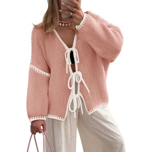 image:imageZESICA Womens Long Sleeve Cardigans Tie Front Bow SweatersPink