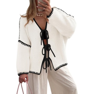 image:imageZESICA Womens Long Sleeve Cardigans Tie Front Bow SweatersWhite