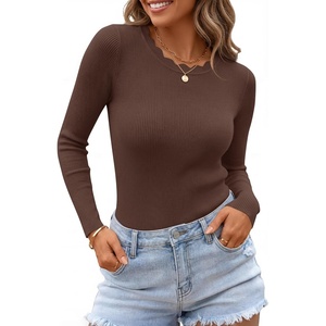 image:imageZESICA Womens Long Sleeve Ribbed Knit Fitted Sweaters TopsCoffee