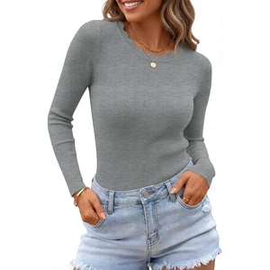image:imageZESICA Womens Long Sleeve Ribbed Knit Fitted Sweaters TopsGrey